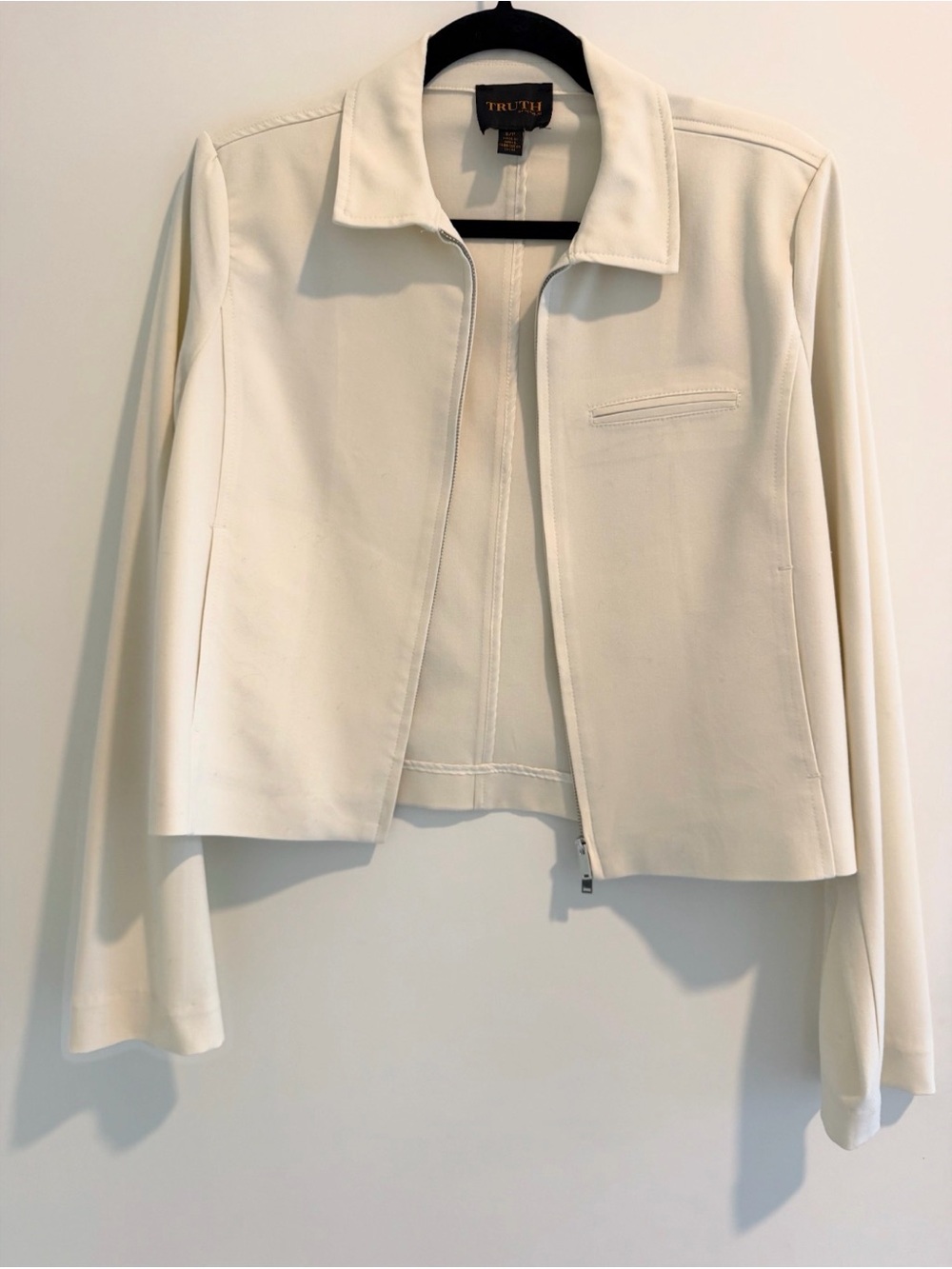 Truth by Republic Ivory Women's Zip-Front Cropped Blazer Jacket